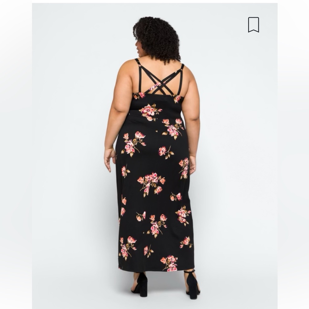 Nine Britton Willow Brushed Knit Maxi Dress, black, floral, 1X